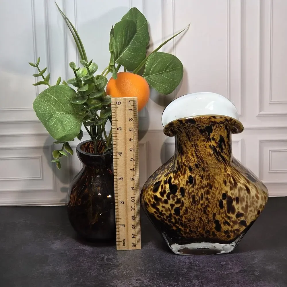 Vintage Estate Murano Style Hand Blown Art Glass Vases Tortoiseshell Patterns